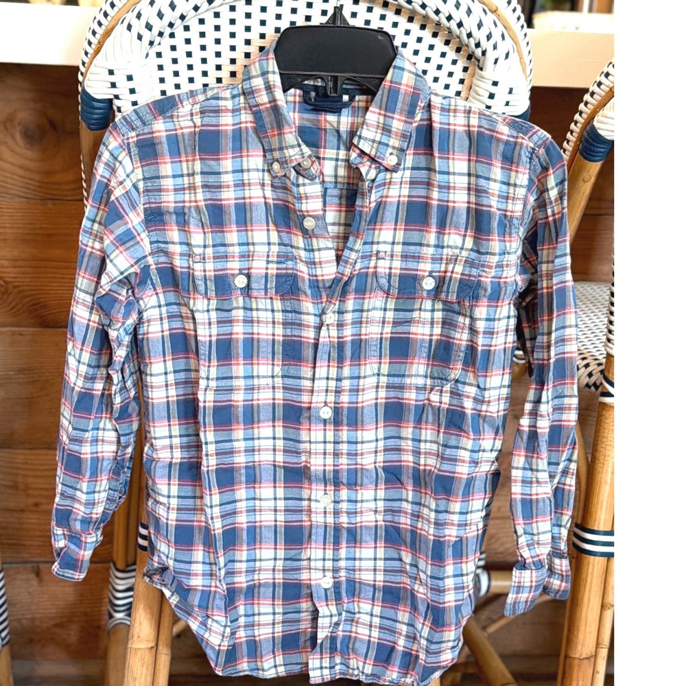 GapKids Boys Blue Red Plaid Long Sleeve Button Down Shirt Size L 10